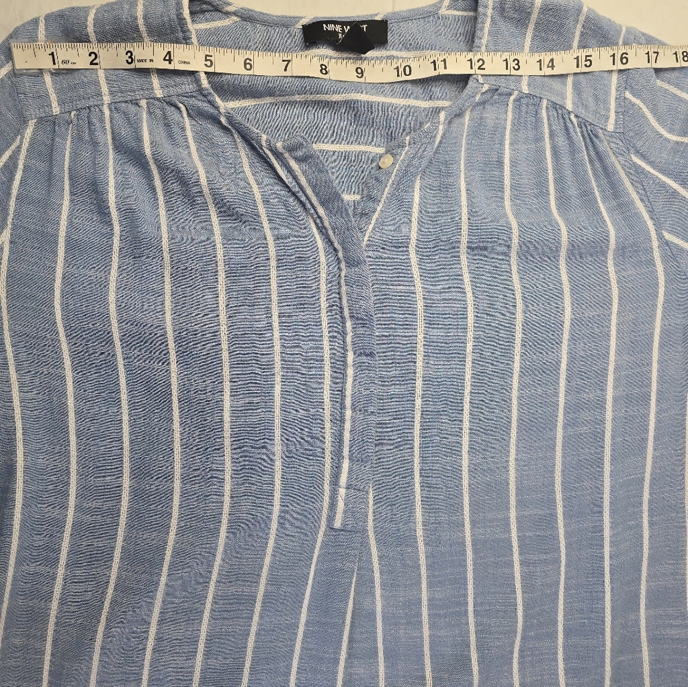 Nine West Lucy Popover Tunic Top Blue White Stripes 3/4 Roll Tab Sleeves M - Picture 8 of 12
